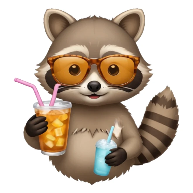 Raccoon with iced tea and cute sunglasses  sticker
