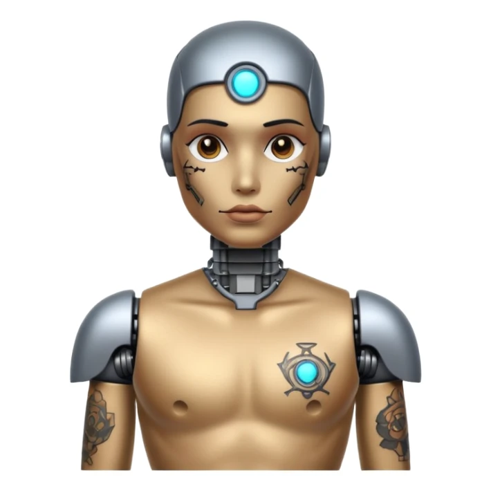 Tatooed robot, tatooes on chest and face sticker