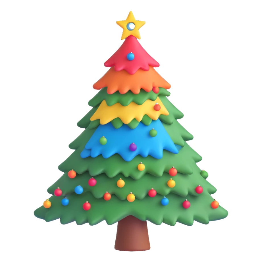 A Christmas tree with rainbow colors spread from inside to out with a middle Christmas tree shape hole sticker