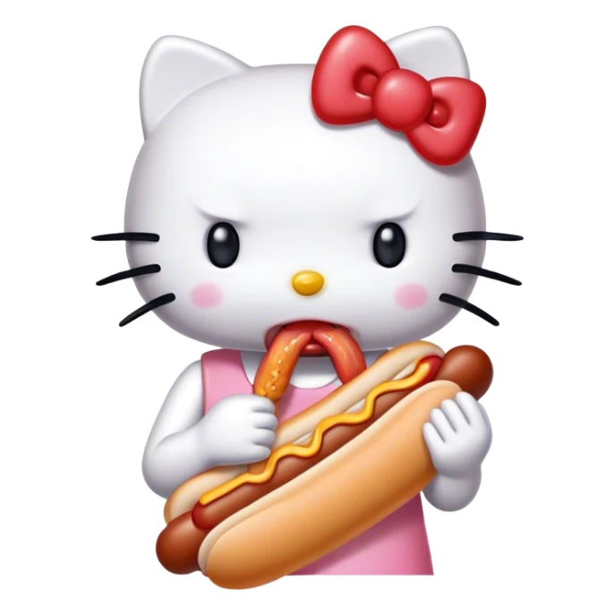 Hello kitty eating a hot dog sticker