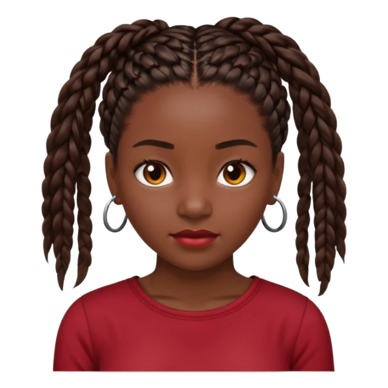 Black girl with box braids and a dark red top sticker