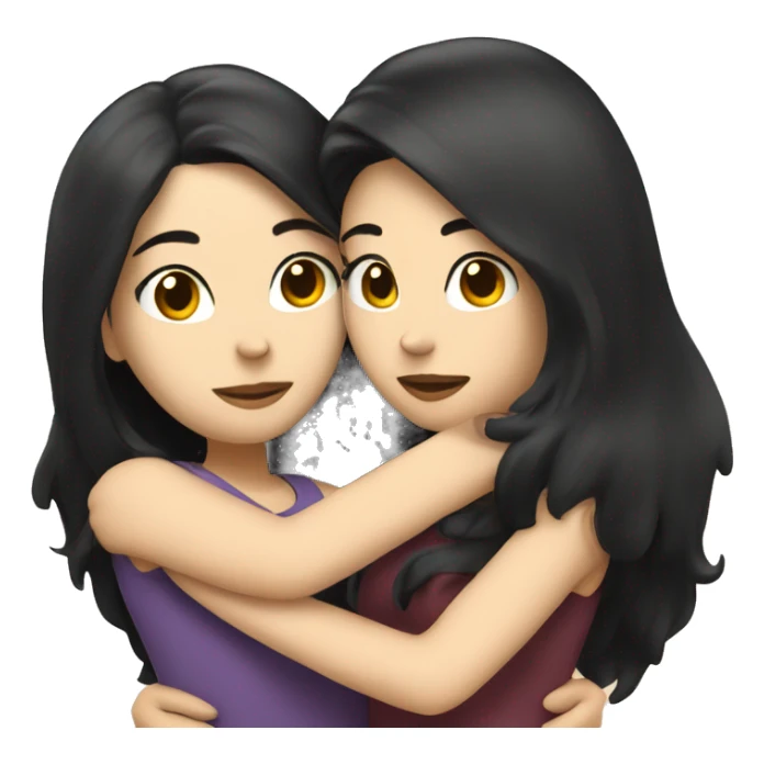 A lesbian couple with white skin and long black hair hugging intimately sticker