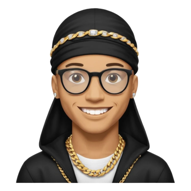 lightskin man with a black durag,a cuban link chain,glasses, and smiling flexing diamond studded teeth  sticker