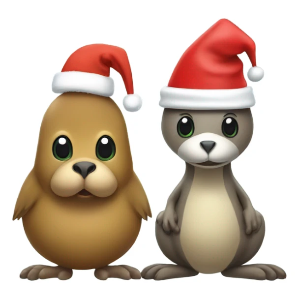 kiwi bird wearing Santa hat and kangaroo wearing Santa hats sticker