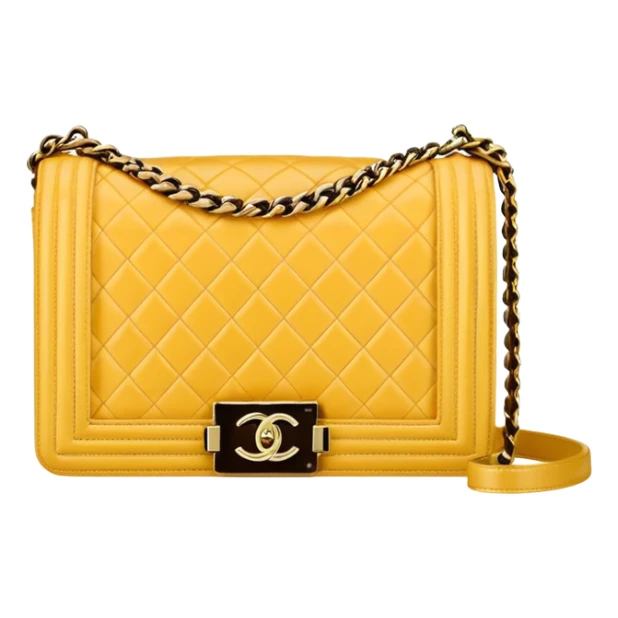 chanel le boy butter yellow bag with gold hardware sticker