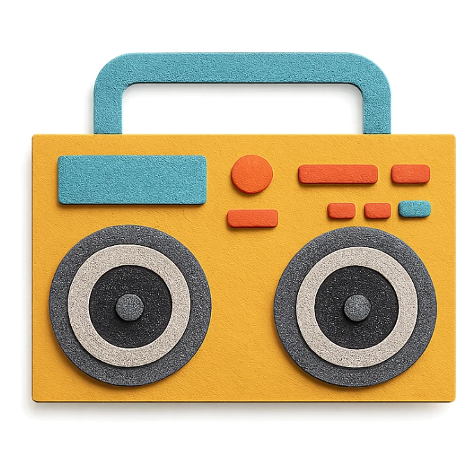 colorful paper-craft style boombox with layered paper look sticker