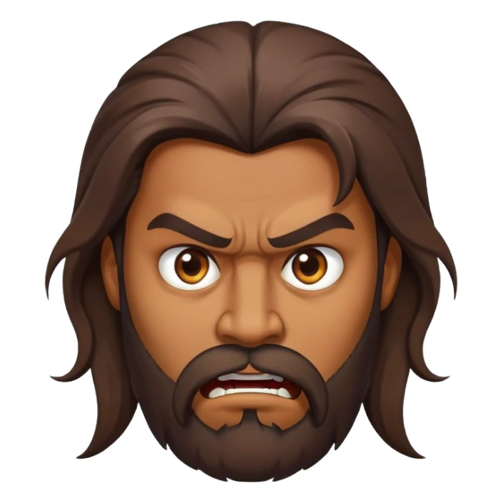 brown man with beard and long hair angry crazy sticker