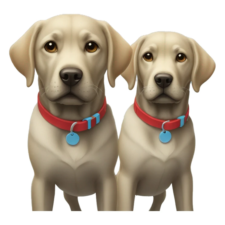 black-coloured labrador on the left with red collar, black-coloured labrador on the right with light blue collar. sticker