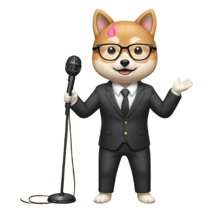  shiba inu performs on stage without a background, wearing glasses and a business suit. sticker