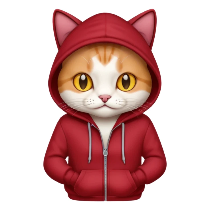 Cat wearing dark red hoodie sticker