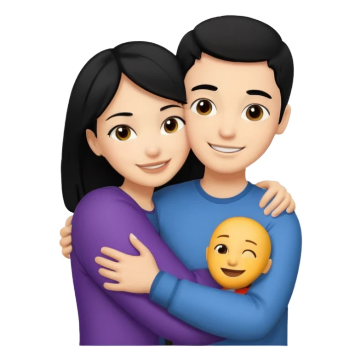 Light skinned woman black hair light skin boy black hair hugging sticker