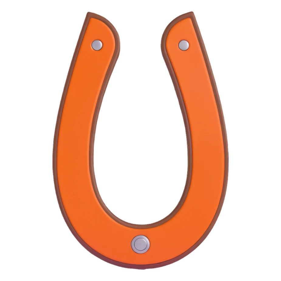 horseshoe, 3D, brown camel leather, orange enamel inlay, premium, no text sticker