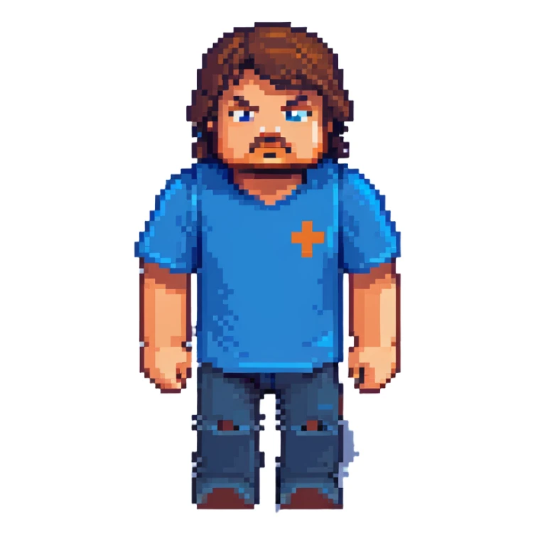 Minecraft character of Jack Black wearing a blue t-shirt sticker
