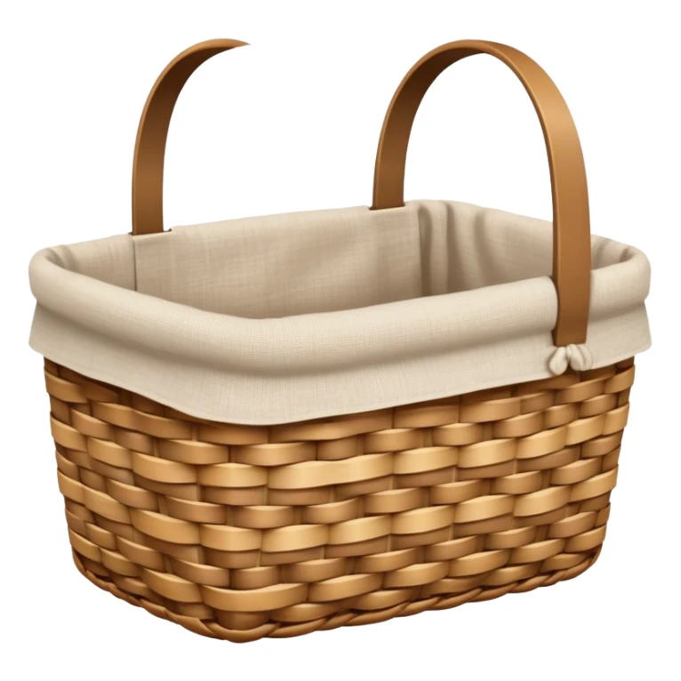 woven light brown basket with white linen sticker