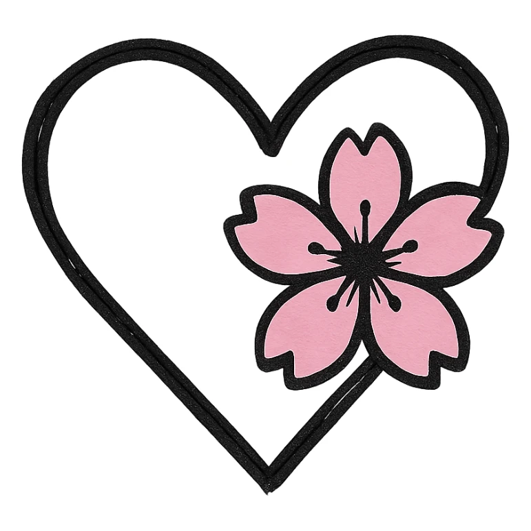 goth sakura heart, minimal geometric, black heart, single pink sakura, clean and modern sticker