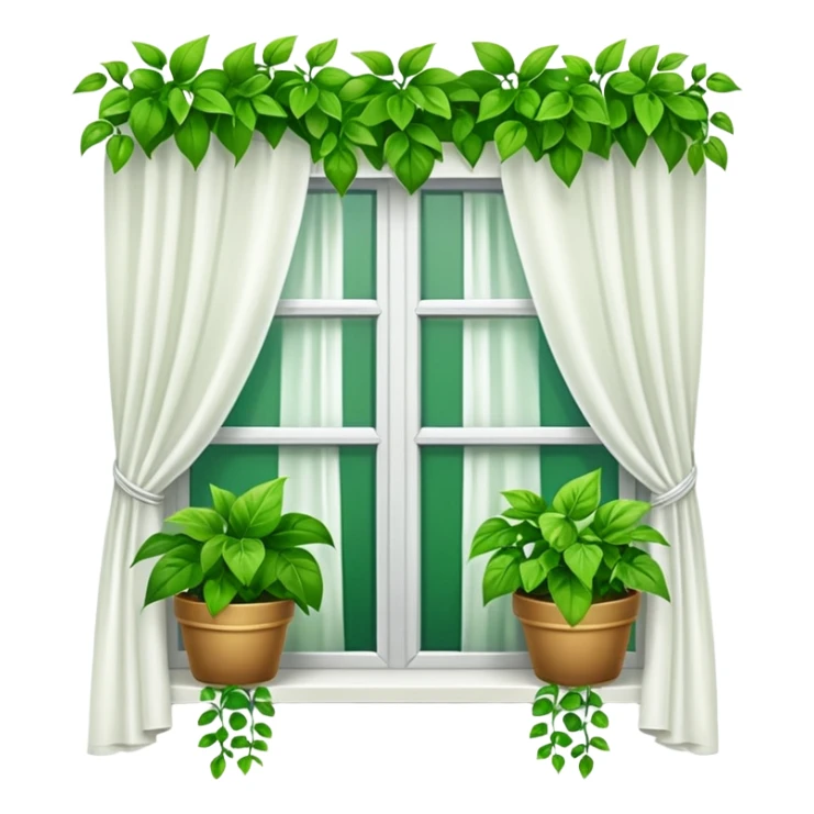 Window with hanging plants + curtain, Apartment Windows. sticker