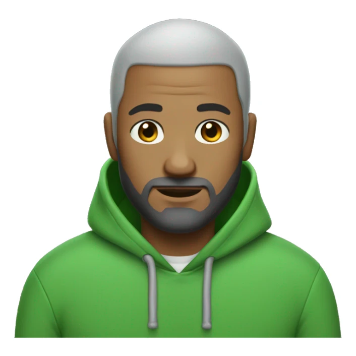 Bald man with beard with a little gray in it wearing green hoodie sticker