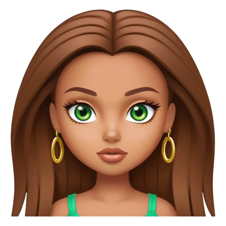 pretty bratz baddie, tan skin, straight brown hair, green eyes sticker
