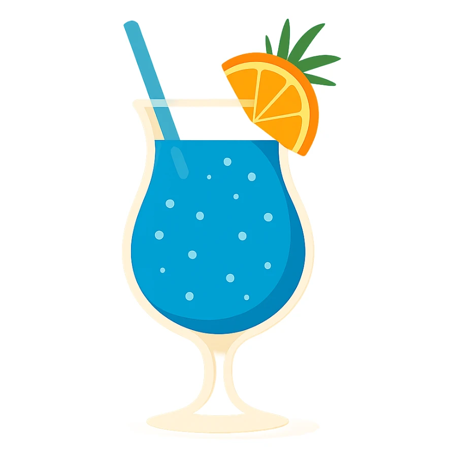 blue curaçao tropical cocktail in a hurricane glass, flat vector illustration sticker