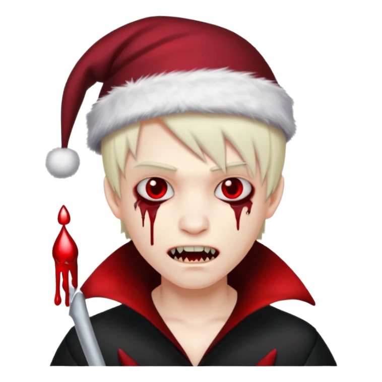 grey skin emo vampire boy with Christmas hat and blood dripping from fangs  sticker