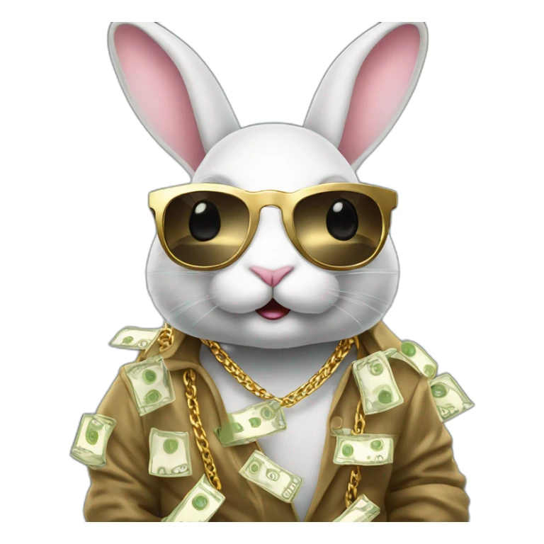 Bunny wearing sunglasses gold chain with money sticker