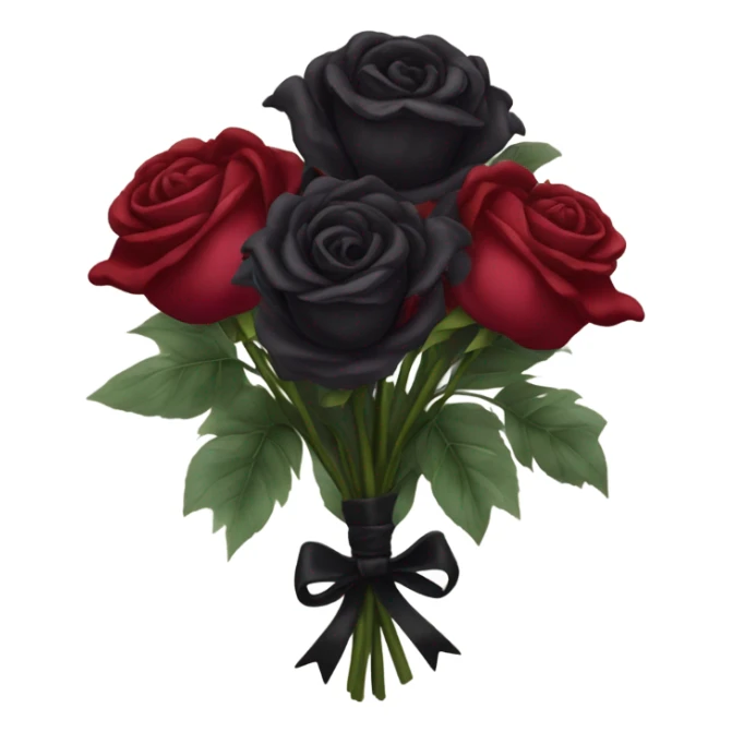 Gothic three black roses and three red roses and three burgundy peonies in a  gothic bouquet entwined with a bird ribbon sticker