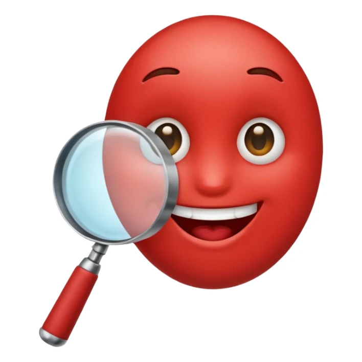 red emoji character holding a magnifying glass sticker