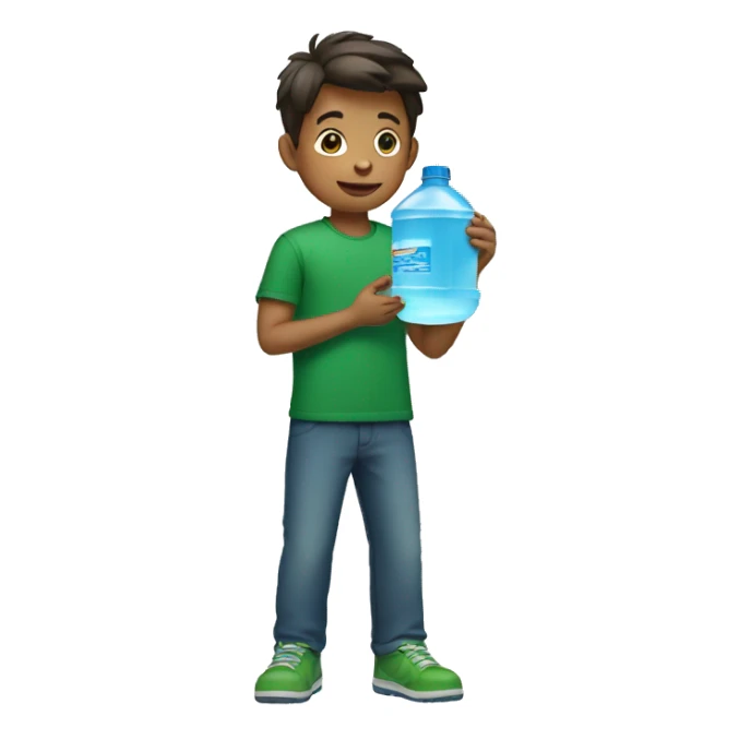  a boy wearing green clothes holding a gallon of water sticker