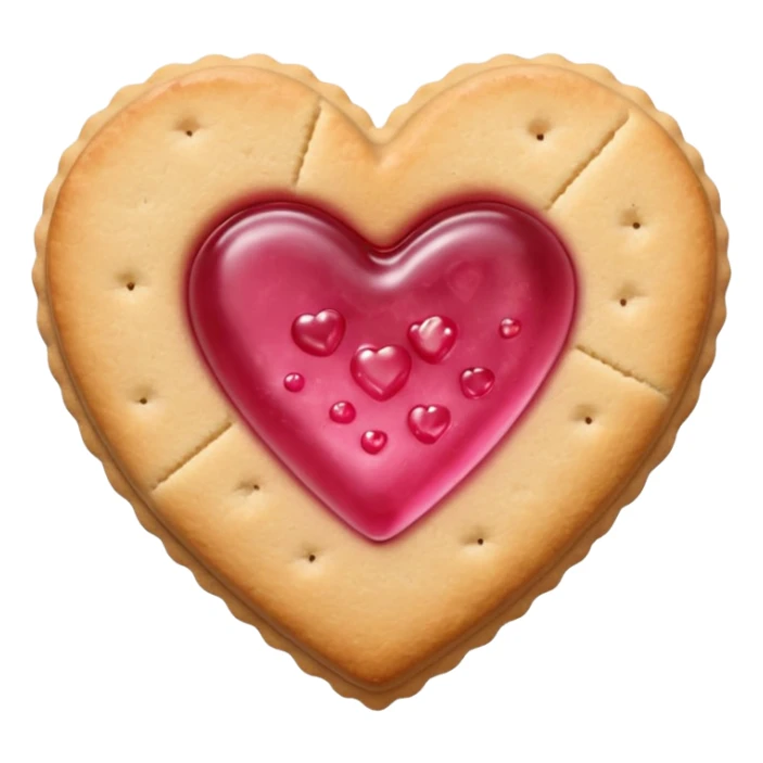 Realistic shortbread cookie in the shape of a heart with pink jelly sticker