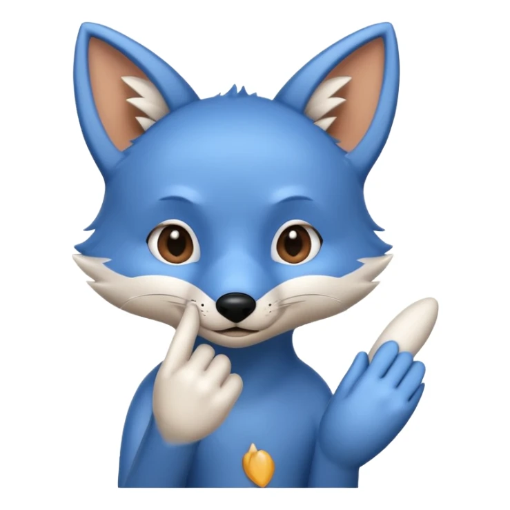 small blue fox being nose tapped by a finger, cute, emoji style sticker