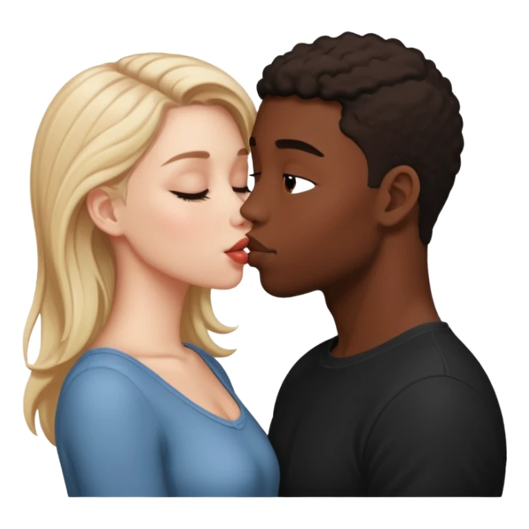 Please create a French kiss between a white girl and black boy sticker