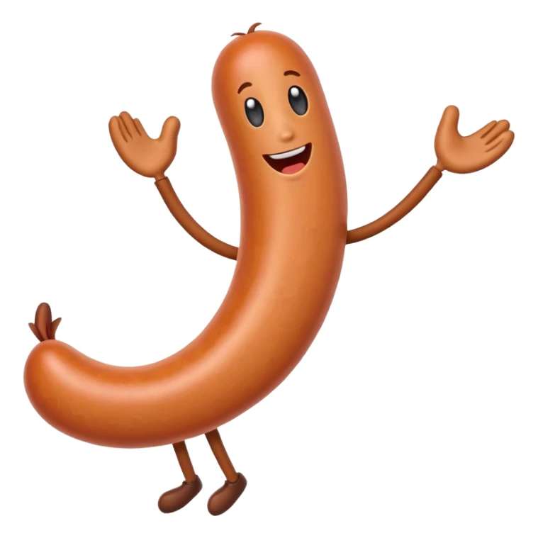 long humorous cartoon sausage emoji, playful and exaggerated sticker