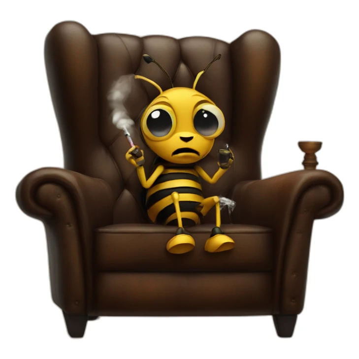 Moody looking Bee smoking a cigar on a leather chair sticker