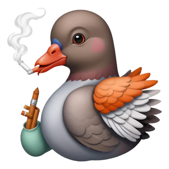 Pleasr make a cool pigeon snoking a cigarette in the style of pepe sticker