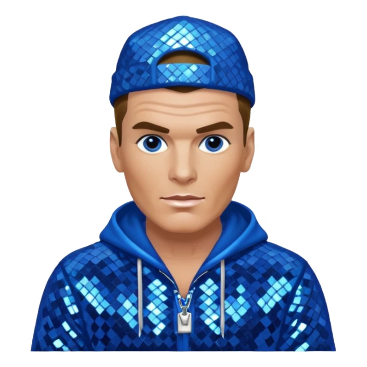 Vanilla Ice with dark blonde hair, blue sequin outfit sticker