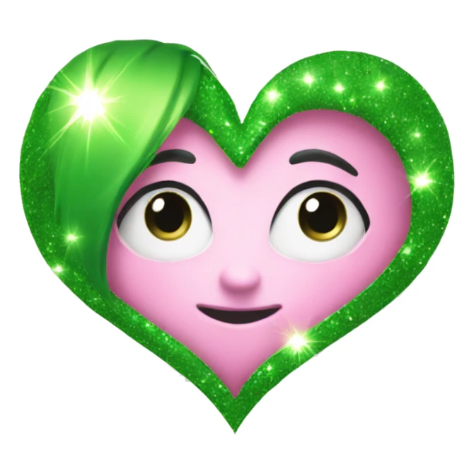 green and pink sparkle heart sticker
