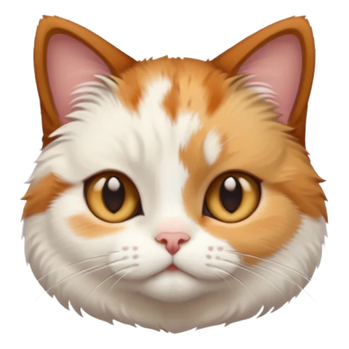calico and white cat with small head, hazel eyes, and short but chubby body sticker