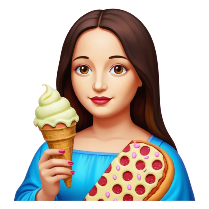 pop art neon Monalisa holding Melted spam meat ice cream pizza slice sticker