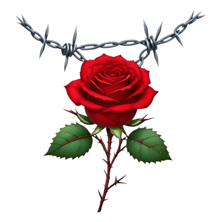 A red rose with barbwire wrapped around it sticker
