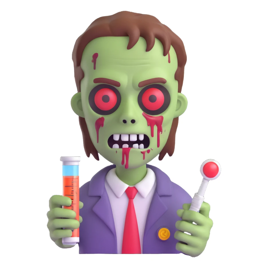 zombie holding a syringe, 3D emoji style sticker