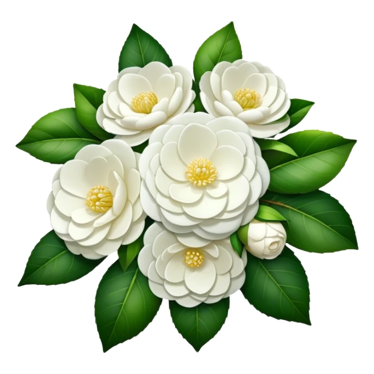 big bouquet White Camellia Japonica, luxuriant, stem, leaf sticker