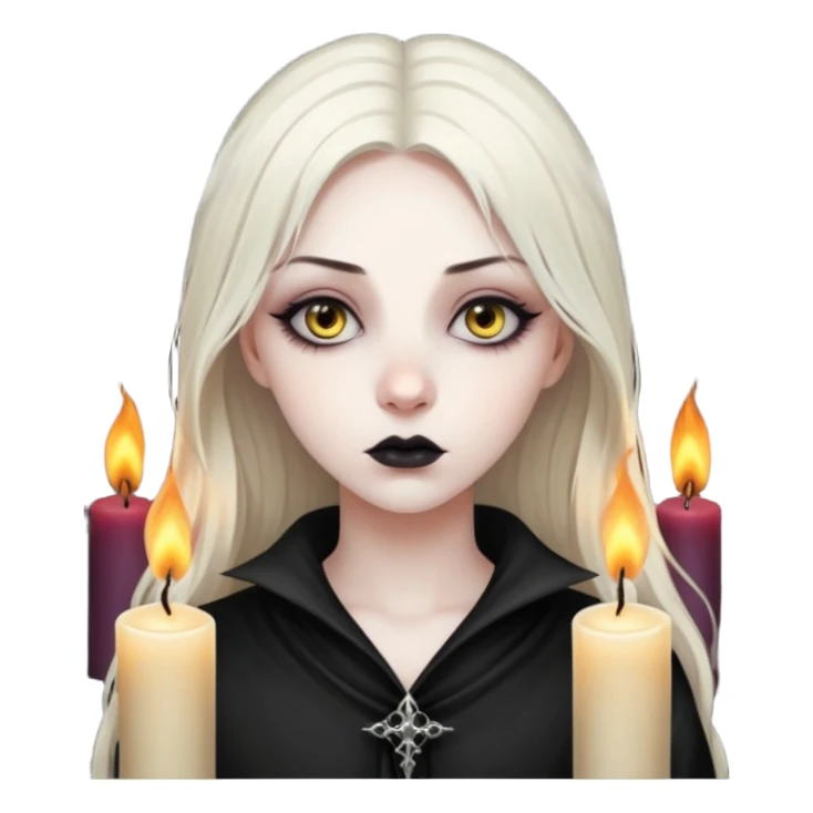 Pale woman with kohl-lined eyes staring through candle smoke, predatory calm, gothic fantasy mood sticker