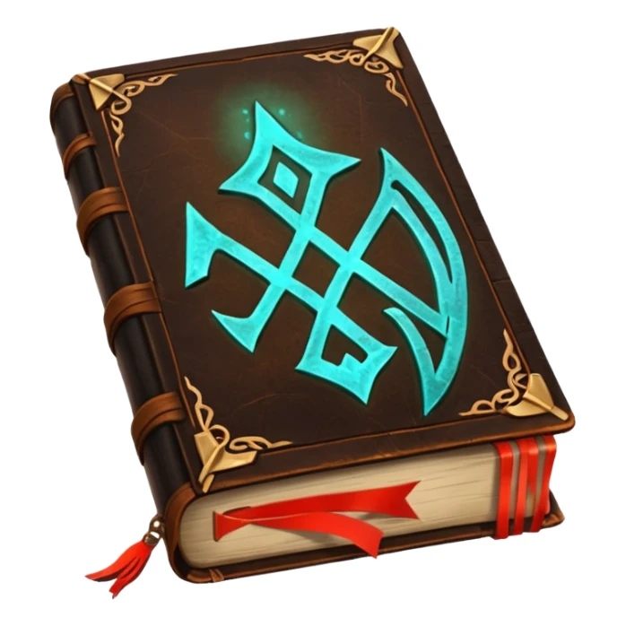 Spell Book – Old leather book with glowing runes and bookmarks sticker