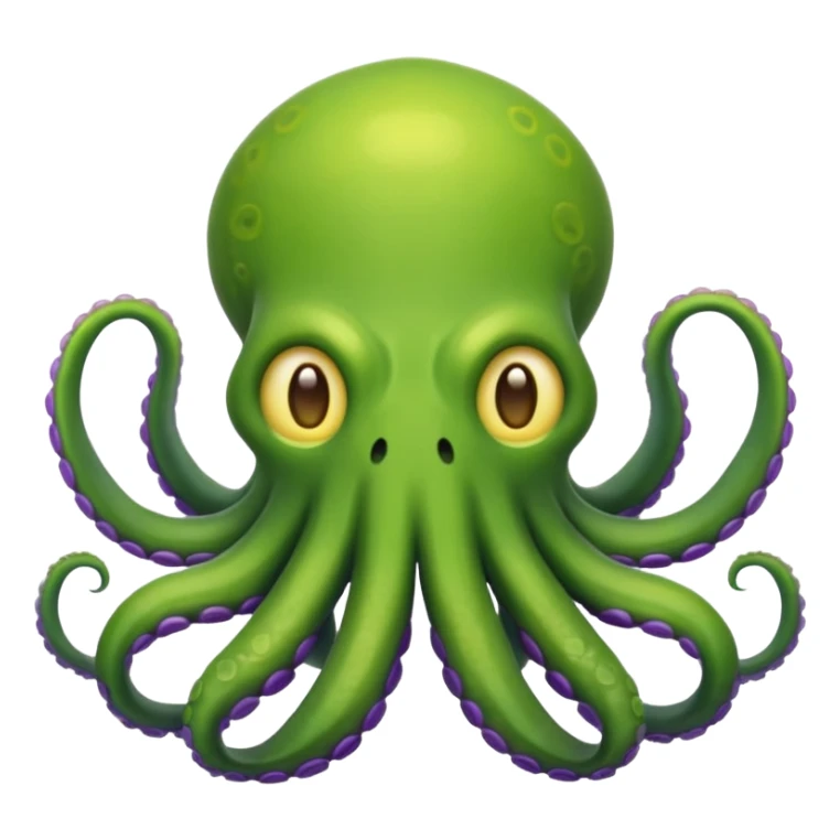 crea un emoji di un kraken cattivo verde con sfumature viola sticker