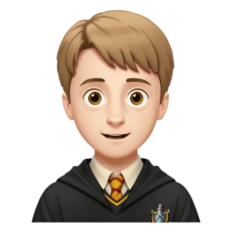 Hugh Mitchell is colin creevey in harry potter, wear hogwarts uniform,  Short light brown hair, small and skinny, with a perpetual look of excitement on his face. sticker