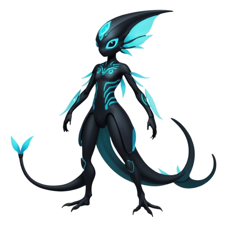 Futuristic Black Dark Ethereal Modern Amaura-Bayleaf-Fakémon-creature-hybrid Full Body sticker