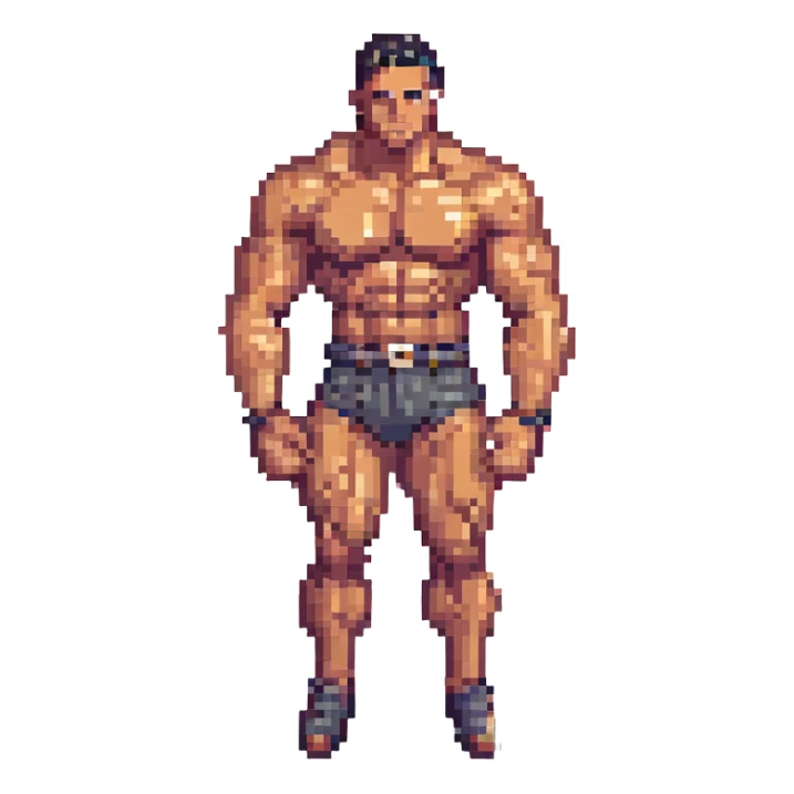 muscle man, pixel art style sticker