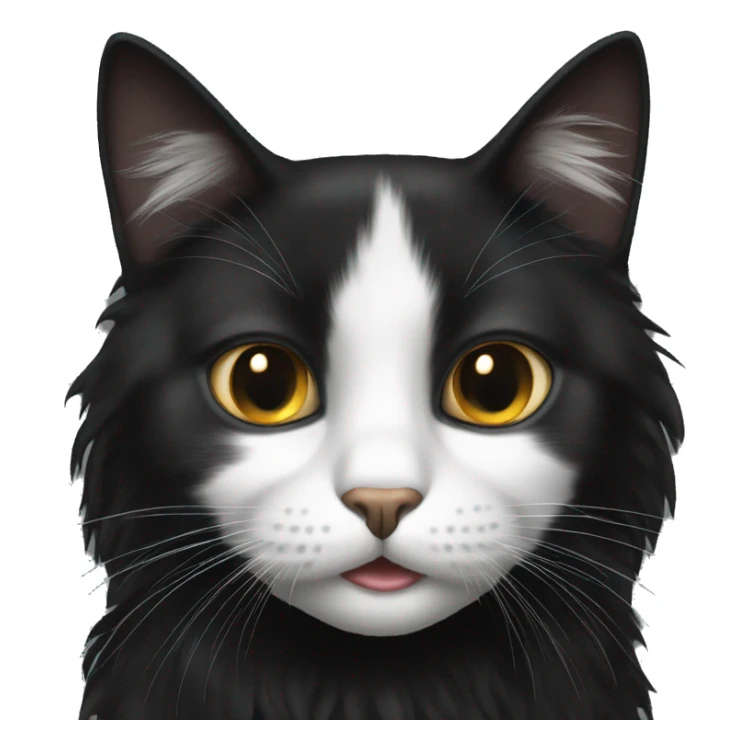 black cat domestic long-haired with white spot on the mouth sticker