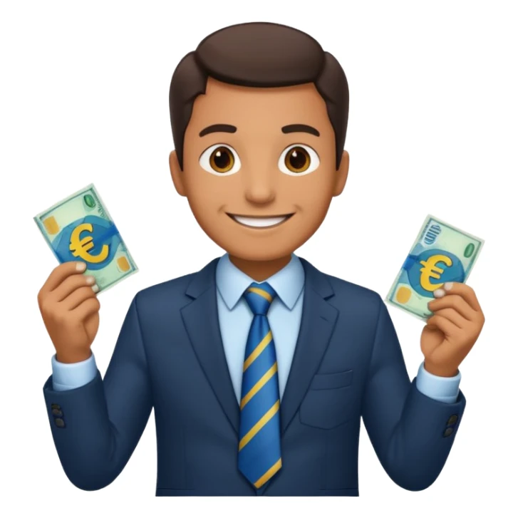 AN UNCLE with a tie in business clothes and with euro money
 sticker