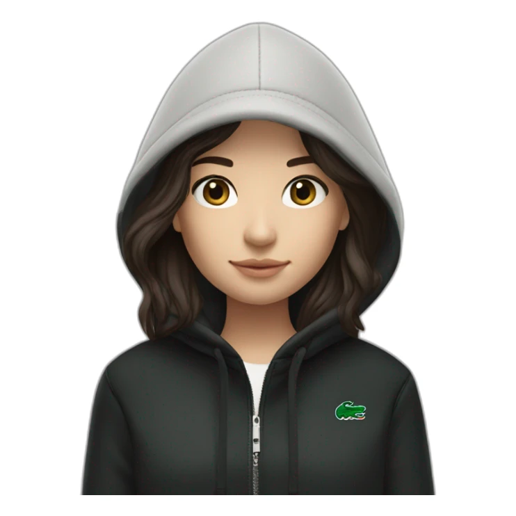 Lacoste bag brunette girl with black lacoste hoodie sticker